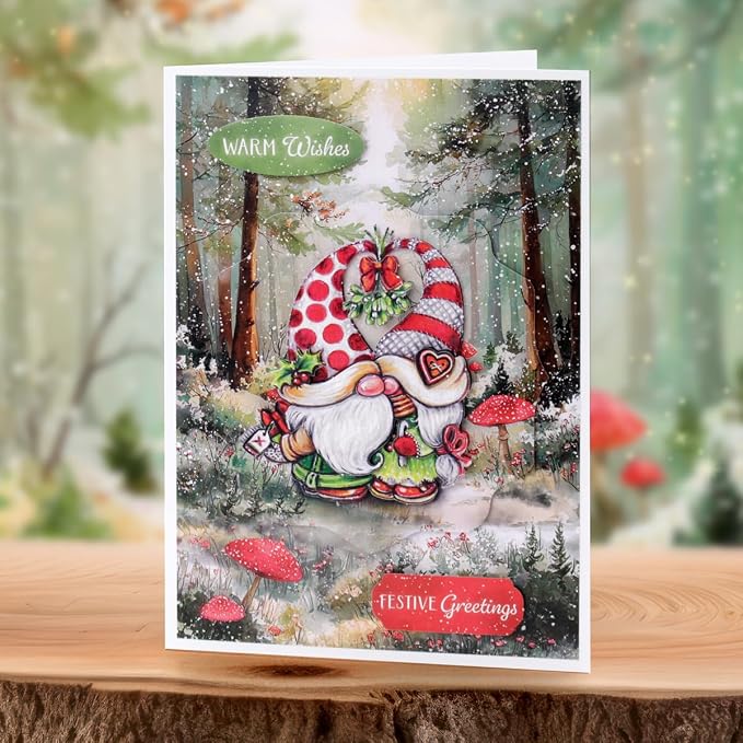 Katy Sue Cosy Christmas Gnomes Card Making Kit, Makes 8 Handmade Holiday Cards, Die Cut Toppers, Backgrounds & Foam Pads Included