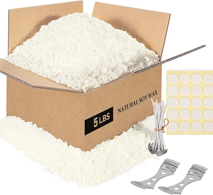 SAEUYVB 5 lbs Soy Candle Wax for Candle Making,Natural Soy Wax Flakes | Soy Wax for Candle Making with 20 Candle Wicks,20 Wick Stickers and 2 Centering Devices,DIY Candle Making Supplies