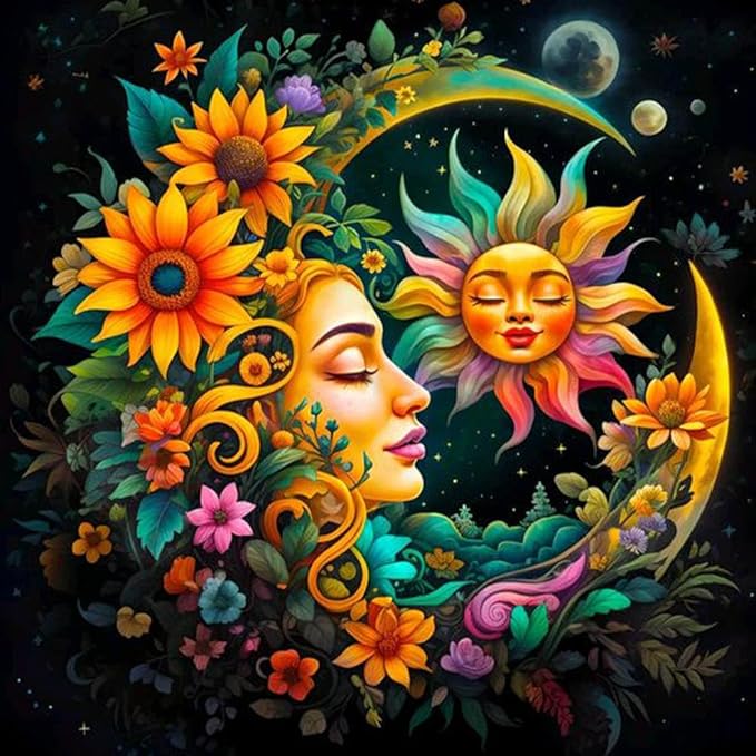 Sun and Moon Diamond Art Painting Kits for Adults - Round Full Drill Diamond Dots Paintings for Beginners, 5D Paint with Diamonds Pictures Gem Art Painting Kits DIY Crafts Project Kits 14x14inch