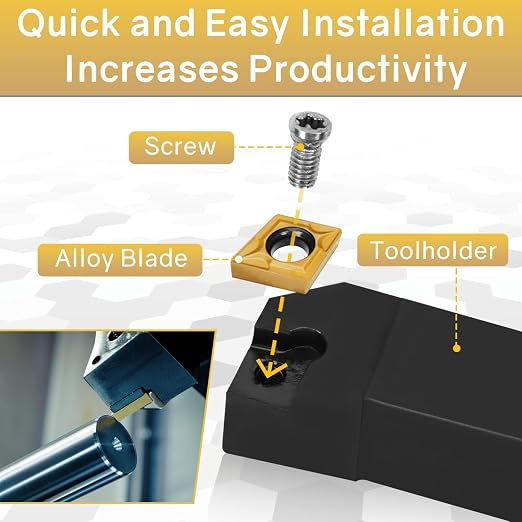 S06K/S07K/S08K/S10K/S12M-SCLCR06 Indexable Lathe Turning Tool 15Pcs Kit, 5Pcs Metal Lathe Tools Holder Set, with 10Pcs CCM21.51/CCMT060204 Carbide Inserts Turning Inserts Carbide Turning Tool