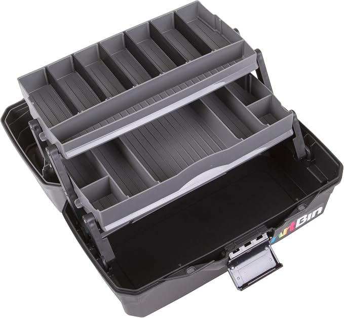 ArtBin 6892AG 2-Tray Art Supply Box, Portable Art & Craft Organizer with Lift-Up Trays, [1] Plastic Storage Case, Gray/Black