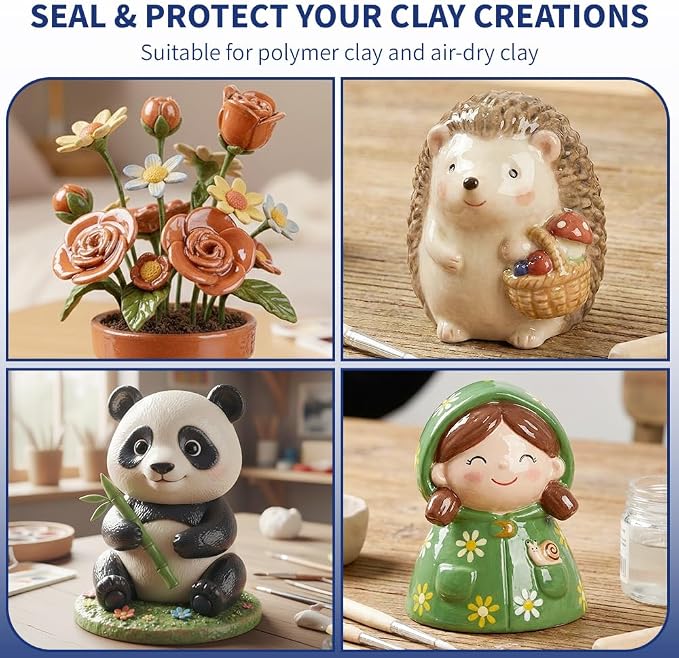 OSBANG 100ML Air Dry Clay Glaze, High Gloss Air Dry Clay Varnish, Protects Clay from Cracking, Scratches and Wear, Clear Sealant for Ceramics, Paintings, Wood and DIY Projects
