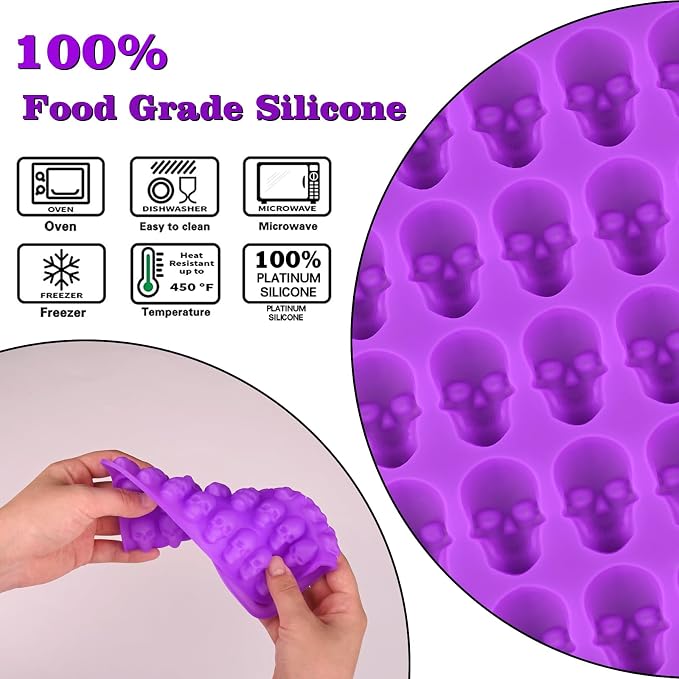 Sakolla 2 Pack Gummy Skull Candy Silicone Molds 40 Cavity Silicone Skull Molds with 2 Droppers for Halloween Chocolate, Candy,Jelly, Wax Melt, Dog Treats, Ice Cube