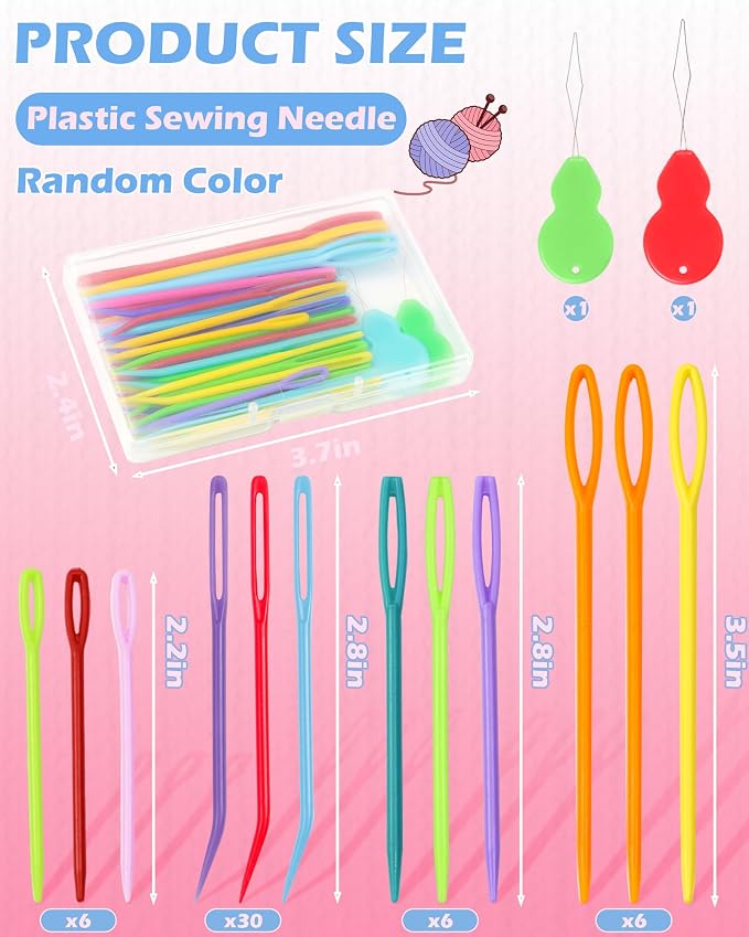 FIVEIZERO 48 Pcs Yarn Needles Set, Assorted Bent Tapestry Needles Weaving Needles Darning Needles with Large Eye, Plastic Blunt Knitting Needles for Sewing Crochet