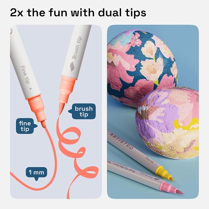 ARTISTRO 24 Pastel Dual-Tip Acrylic Paint Marker Pens for Drawing | For Fabric, Rock, Glass, Wood, & Molds, Arts & Crafts Gift for Adults, Teens, & Kids, Classroom Must Haves & School Supplies