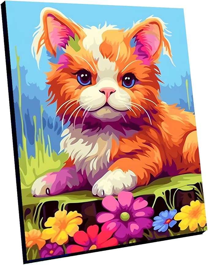 Maomaomi Wooden Framed Paint by Numbers DIY Acrylic Painting Kit for Kids & Adults Beginner – 16" Wx12 L Mimi Cat Pattern