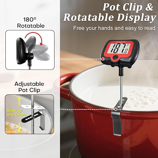 BOMATA Digital Candy Thermometer with Pot Clip, Deep Fry Oil Thermometer