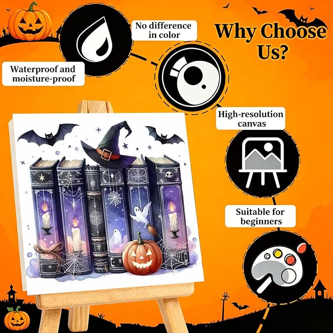 Arttoplus Halloween Framed Paint by Numbers Kit for Adults 10x10inch, Book | Adult Paint by Number Kits on Canvas with Easel for Beginner & Kids Ages 8-12, Easy Acrylic Oil Painting Kits for Home Decor