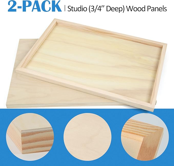 Falling in Art 2 Pack 13x19 Unfinished Birch Wood Panels Kit for Painting | Studio 3/4’’ Deep Wood Canvas, Cradle Boards for Acrylic Pouring, Art, Crafts, Epoxy Resin, Laser Engraving Cutting