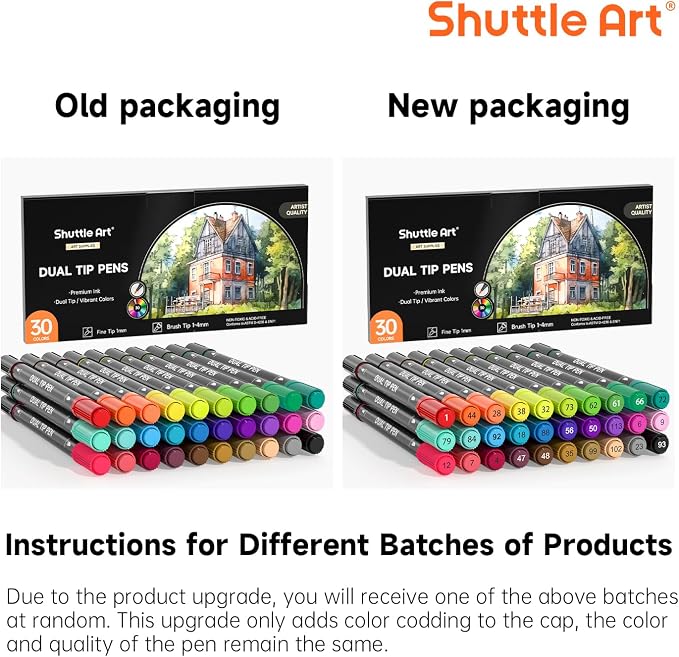 Shuttle Art Dual Tip Brush Marker Pens 30 Colors Water-based Ink | Double-ended with Fine Tip & Brush Tip, Great for Hand Lettering, Drawing, Bullet Journal and DIY Crafts for All Skill Levels