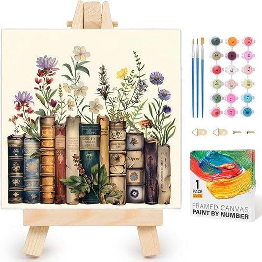 Yezavesu Book Framed Paint by Numbers Kit for Adults 10x 10 inch, Flowers | For Adults Beginner & Kids Ages 8-12, Without Easel, DIY Acrylic Painting by Numbers, Stress Relief Gift, Home Wall Decor