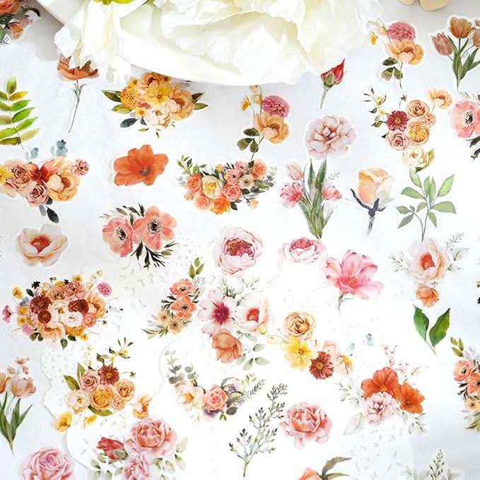100 Pcs Daisy Camellia Stickers, White Flower Stickers for Scrapbooking Junk Journal Notebook Diary Planner Letter Envelope Water Bottle Phone Case Craft Decoration, 50 Patterns