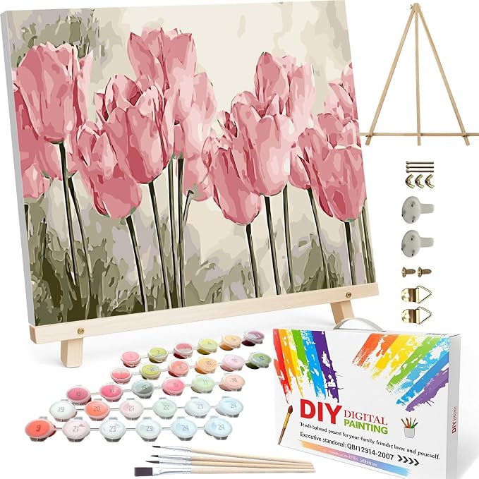 BAISITE Paint by Numbers Kit for Adults Beginners,20" Wx16 L Canvas for Painting Kits for Adults in Colorful Box Poppy Flowers-BSC002-Already Stretched on a Wooden Frame