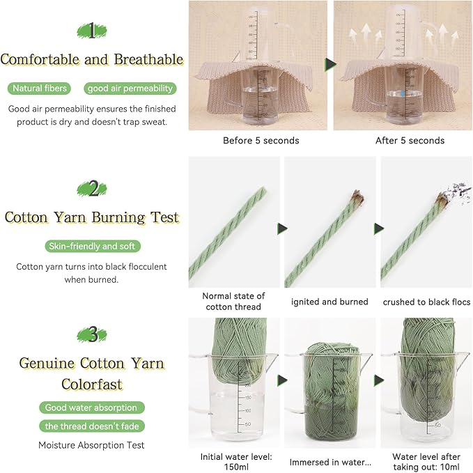 Katech 1OO% Cotton Yarn for Crocheting & Knitting–Baby Cotton Yarn (G) | 12-Color of 137 Yards/1.76 oz Sport Weight CYC #2-Soft & Breathable-Ideal for Dishcloths, Baby Clothes, Potholders & Crafts
