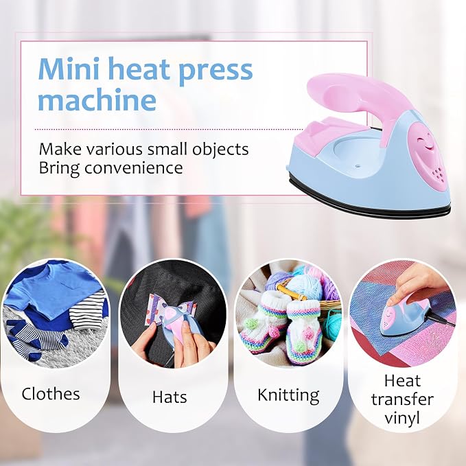 Honoson Mini Craft Iron with Charging Base Tiny,Light Pink, Light Blue