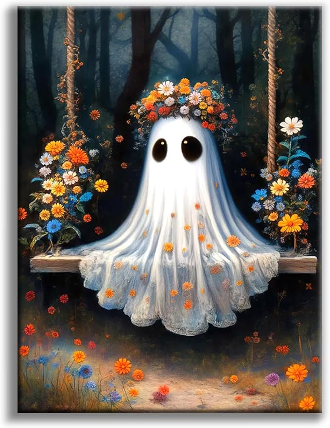 Halloween Ghost Diamond Art Kits for Adults, Diamond Painting for Beginners | 12x16 Inch, Full Drill Round Dots, Spooky Swing DIY 5D Gem Art Craft Kits, Home Wall Decor, Stress Relief Relaxing Hobby Gift