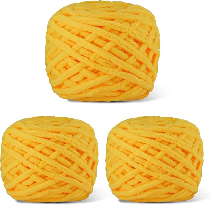 Plush Chenille Chunky Yarn for Crocheting 100g(54.6yd) - Bulky Thick Fluffy Yarn for Knitting- Soft Velvet for Baby, Blanket Knitting Blanket Yarns- Amigurumi Yarns (3-Chicken Yellow)