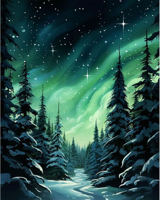 Paint by Numbers Kit for Adults Beginner, Aurora Adult Paint by Number Kits on Canvas Without Frame, Forest Oil Painting by Numbers for Home Decor Gift 16” W x 20”L