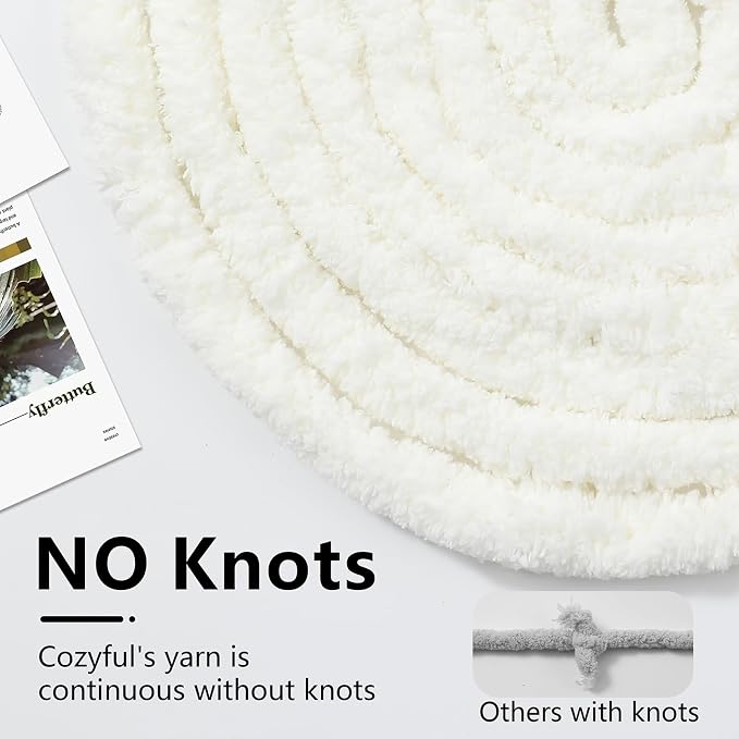 Cozyful Chunky Yarn for Hand Knitting - #10 Chunky Chenille Yarn, Jumbo Big Thick Chunky Yarns for Crocheting, Super Bulky Chunky Knit Blanket Yarns, 8 Skein (22yd, 8oz/Skein), Cream&Sage&Khaki&Grey