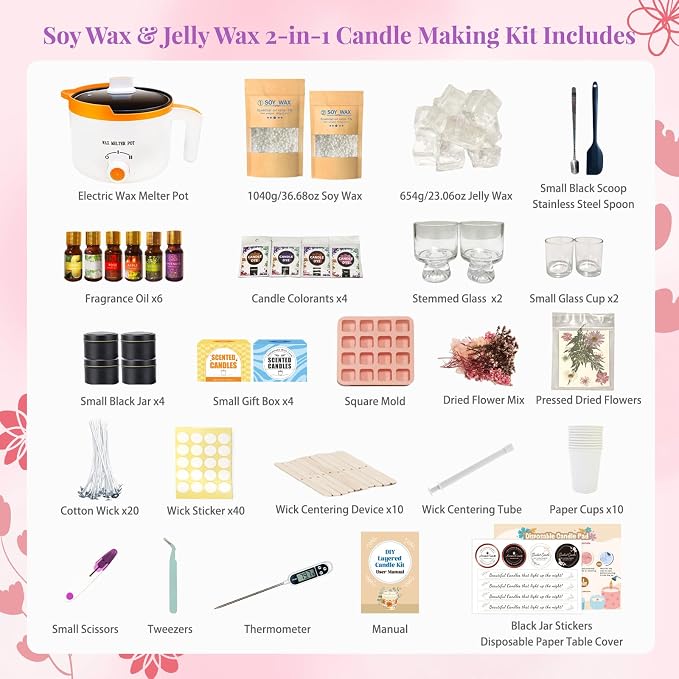 2-in-1 Soy & Jelly Wax DIY Candle Making Kit for Beginners & Adults