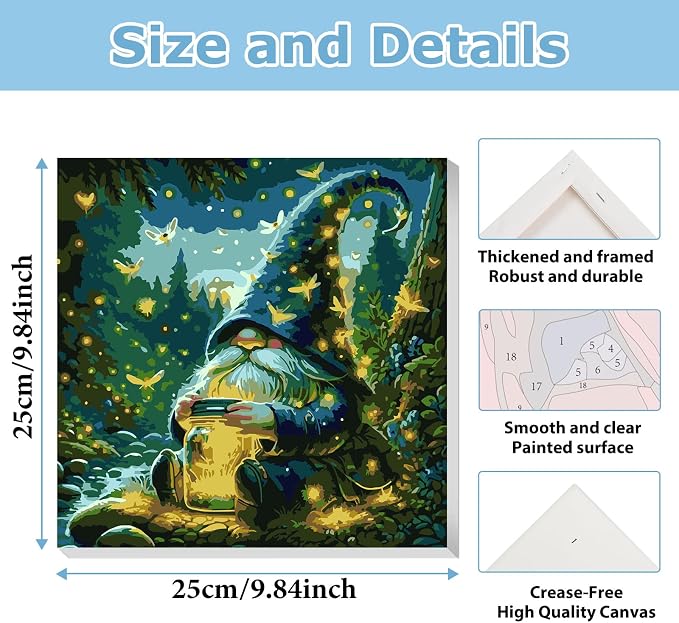 Gnome Paint by Numbers Kit for Adults Beginner, Paint by Numbers 10x10 Inch | Books Framed Paint by Numbers with Easel, Acrylic Painting by Numbers, DIY Arts and Crafts for Gifts or Home Decor