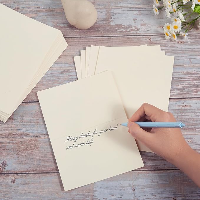 50 Pack Blank Folded Cardstock Cards, Cream Color, 5x7