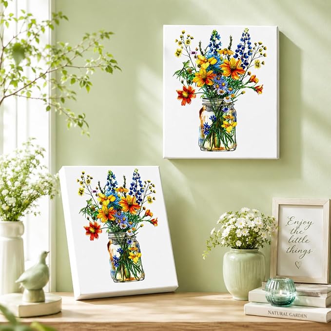 Wild Flowers Diamond Art Kits for Adults with Frame,5D Diamond Painting Kit