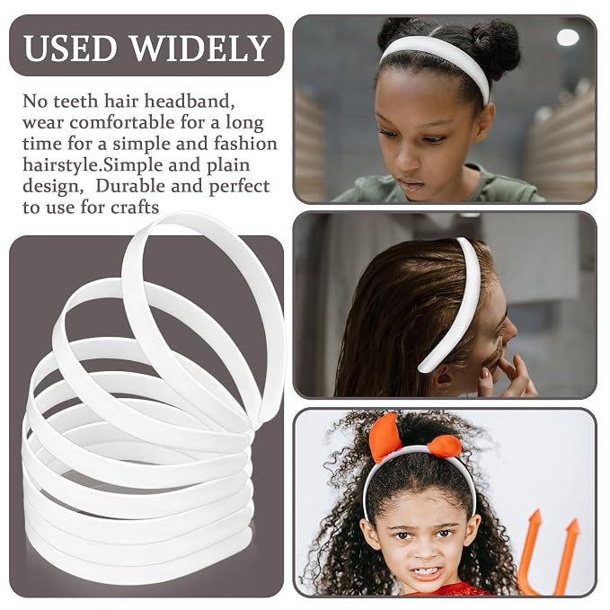 50PCS 1/2 Inch Plain Plastic Headbands for Girls No Teeth DIY Hair Accessories, White
