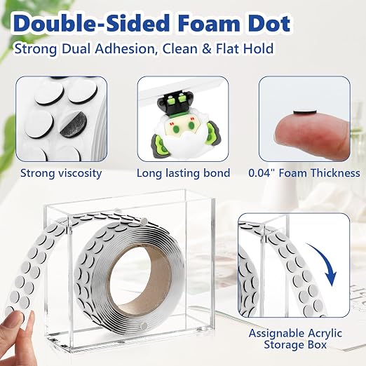 400 PCS 1mm Double Sided Foam Dots with Acrylic Box 0.3" Foam Round Dots 3D Craft Foam Tape Dual Adhesive Foam Mounts Foam Pop Dots for Art Crafts DIY(Black with Box,0.3" Diameter,1mm Thick)
