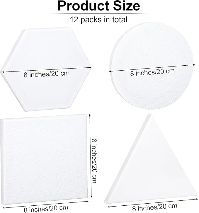 Aodaer 12 Pieces Stretched Canvas for Painting 8 Inch Blank Canvas Panels Triangle Square Hexagon Round Shape Canvases Boards Art Supplies for Acrylic Pouring Oil Painting