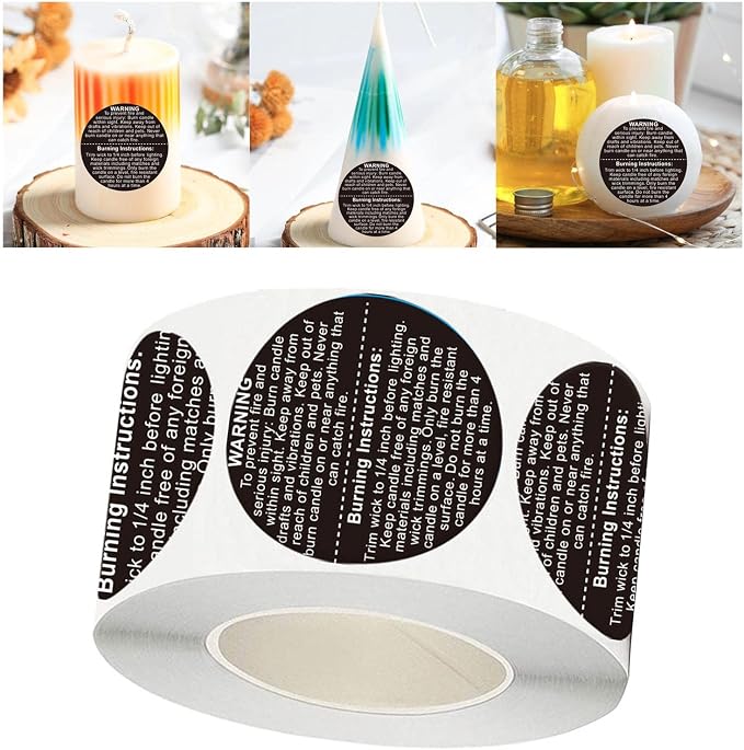 1000 PCS Black Candle Safety Stickers, 1.5 inch Round, Waterproof, Modern Style, Candle Warning Labels