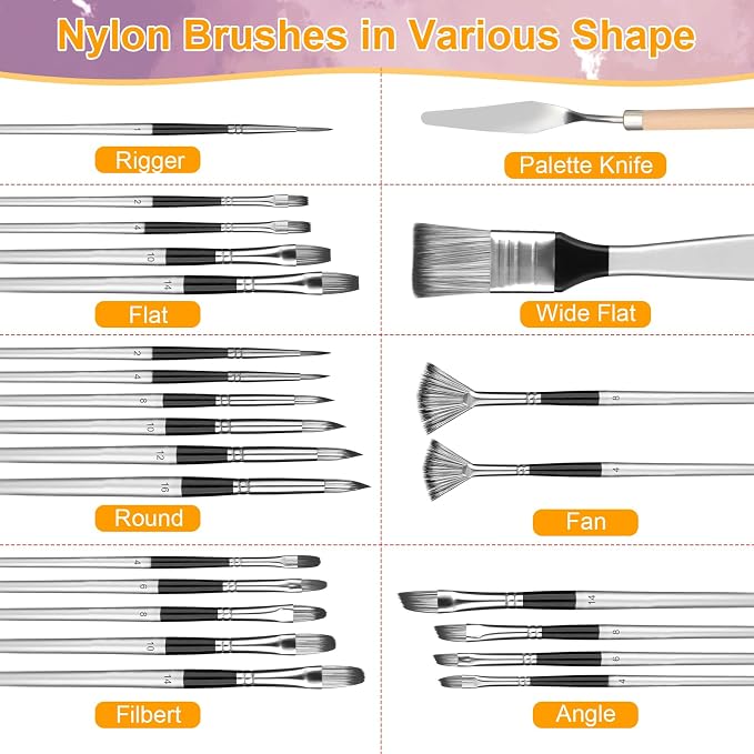 Paint Brushes Set, 24 Pcs Synthetic Acrylic Paint Brushes with Cloth Pouch and Palette Knife, Professional Artist Brushes for Acrylic Painting, Oil, Watercolor, Gouache, Face Painting (Grey)