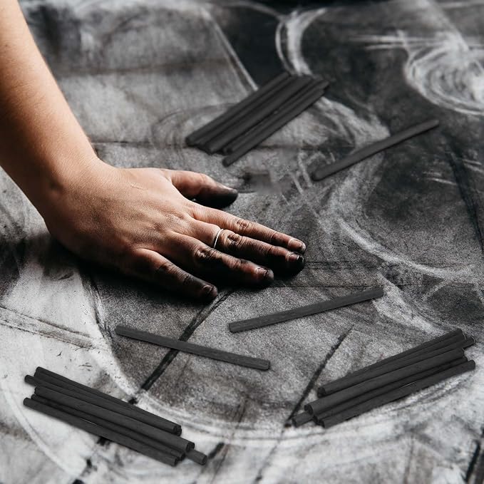 Gueevin 100 Pcs Soft Willow Charcoal Sticks Drawing,7-9mm | For Artists Beginners Students, Vine Charcoal Bulk for Sketching Shading Fine Art, Assorted Sizes, Back to School Gifts