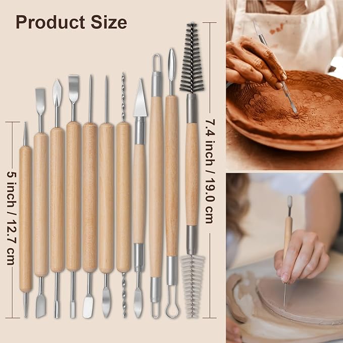 Amrules 31 Pcs Polymer Clay Sculpting Tools Kit for Adults, Light Yellow | Multi-Functional for Carving, Dotting & Molding, Ideal for Art Class & Pottery Studio, Comes with Zipper Storage Bag