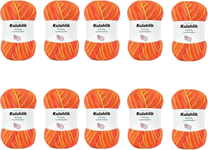 500g(10x50g) Acrylic Yarn for Crocheting and Knitting, Colorful Gradient Yarn Thread, 10 Rolls Skeins, Multicolor Hilo Acrílico, Perfect for DIY Crafts Project