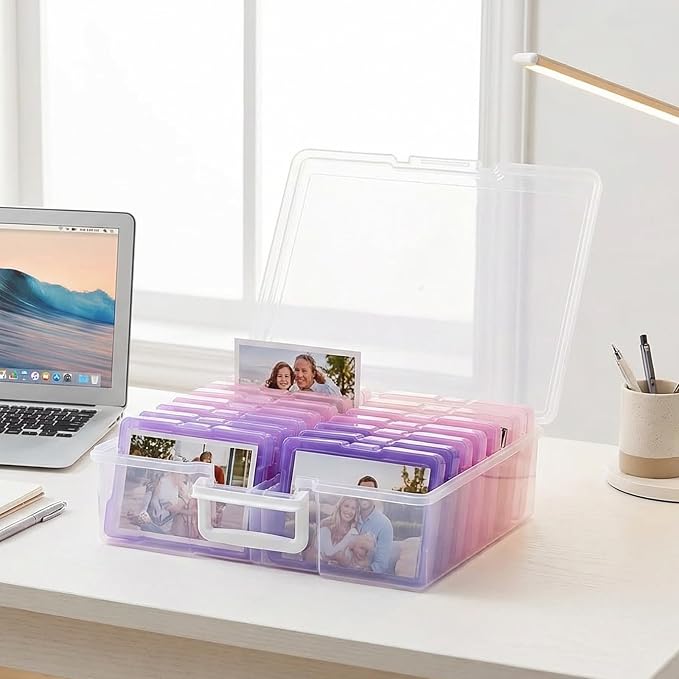 novelinks Photo Storage Boxes with Handle, Photo Organizers and Storage | 1Pack Color, Photo Albums 4x6 Pictures, Photo Cases, Classroom Organization, Index Card Box, Photo Card Holder, Seed Storage