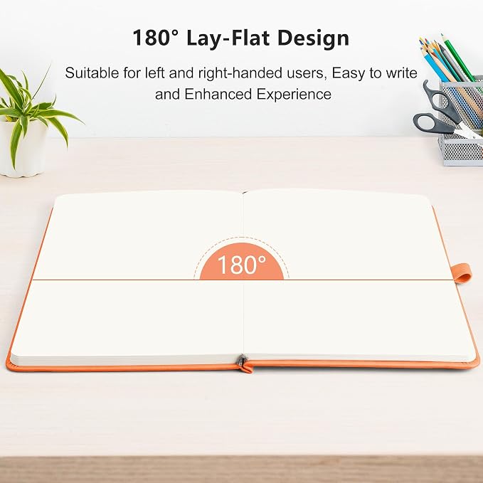 RETTACY Blank Journal Notebook, 192 Pages, A5 Medium Size (5.7'' x 8.3'') | Leather Hardcover, 100 GSM Thick Paper, for Sketching, Drawing, Painting (Orange)
