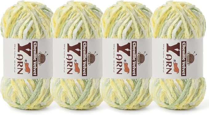 Chenille Crochet Greenish Yellow Yarn 4 Pack