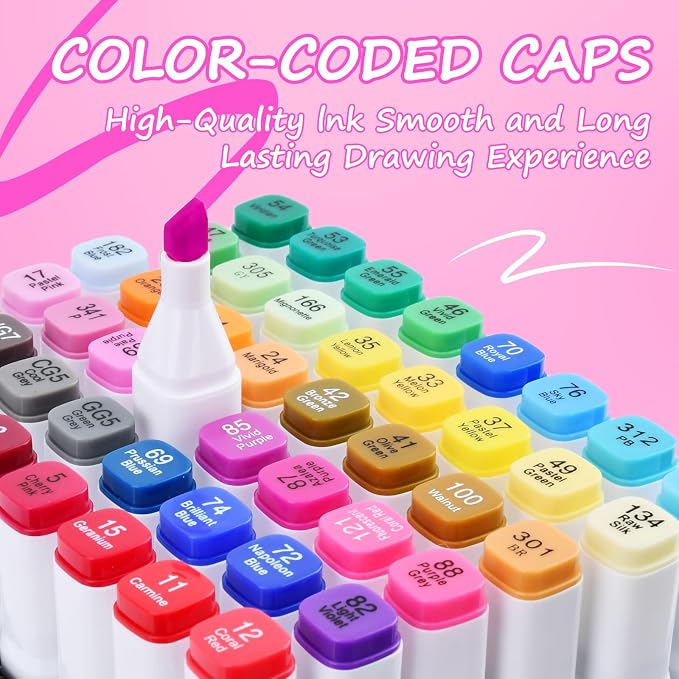 Alcohol Markers Set, 24 Colors Dual Brush Tip Art Coloring Markers for Adult Drawing, Permanent Alcohol Based Colored Sketch Pens Art Supplies Gifts for Illustration