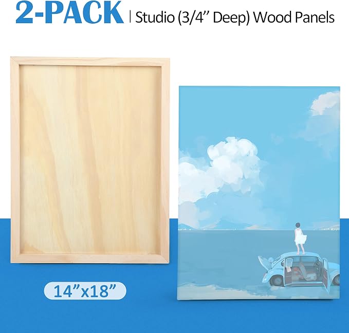 Falling in Art 2 Pack 14x18 Unfinished Birch Wood Panels Kit for Painting | Studio 3/4’’ Deep Wood Canvas, Cradle Boards for Acrylic Pouring, Art, Crafts, Epoxy Resin, Laser Engraving Cutting