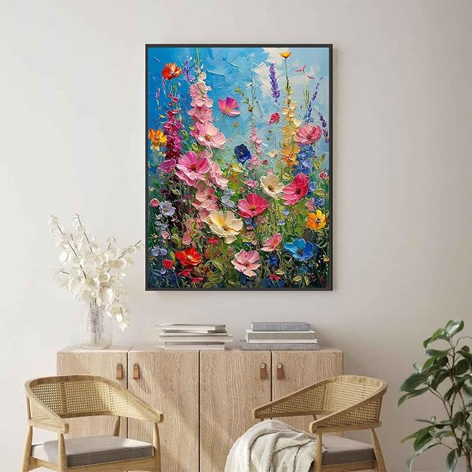 Ausanrl Wild Flowers Framed Paint by Numbers Wooden Easel 12x16inch | Flowers Paint by Numbers Kit for Adults,Flowers Paint by Numbers with Frame,Gifts and Home Wall Decor