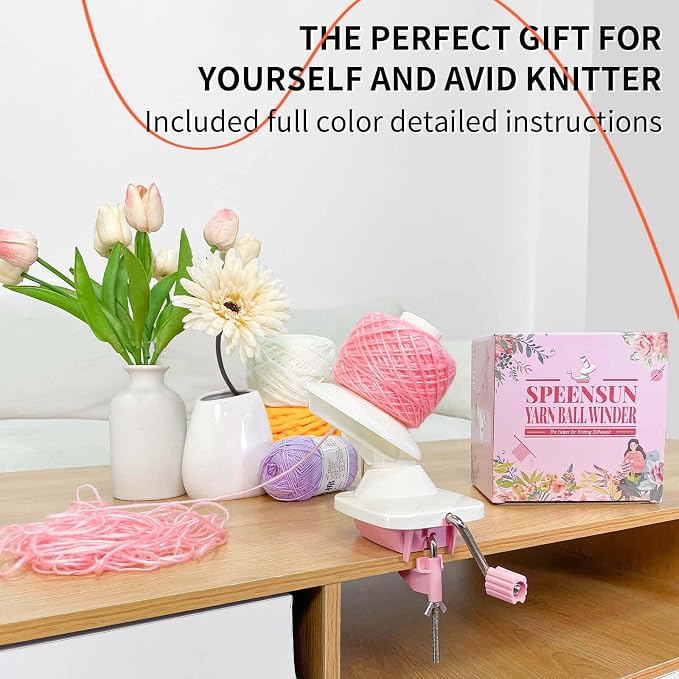 SPEENSUN 3.5 OZ Yarn Winder, 258-Piece Crochet Accessories Kit | Easy Install Knitting Ball Maker: 250 Stitch Markers, 6 Plastic Needles, 2 Guide Rings & Storage Box