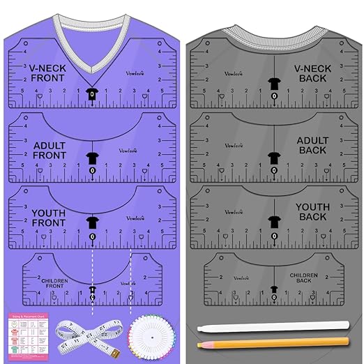 Vowlove T-Shirt Alignment Ruler for Shirt Measurement and Design Placement | Front and Back Placement Guide for Cricut, Heat Press, Iron-On Vinyl, Htv, Dtf and Sublimation Projects