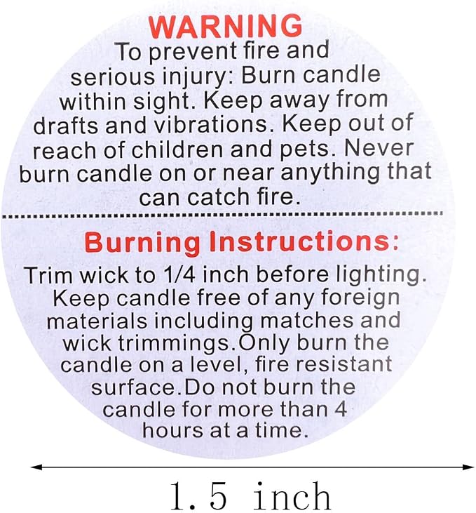 1000 Pcs Candle Warning Labels,1.5 Inch Candle Safety Stickers for Candle Making DIY Candle Jars, White