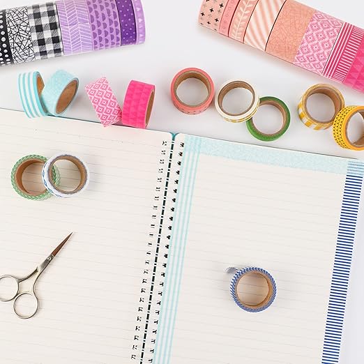 KEVIN&SASA CRAFTS 50 Rolls Washi Tape Set | Decorative Adhesive Tape, For Scrapbook, Arts & Crafts, Journals, and Planners, Each Roll 5yd, Total 250yd