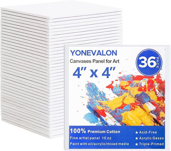 Mini Canvas for Painting 36 Pack, 4x4 Inch Small Canvases for Painting | Blank Canvas Panels, Gesso Primed 100% Cotton, for Acrylic Oil Watercolor Tempera, Ideal Art Supplies for All Skill Level