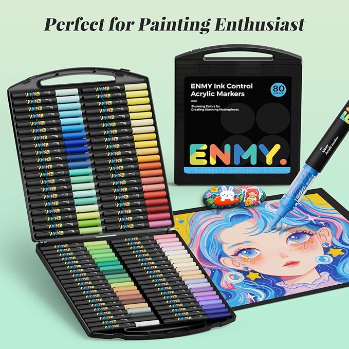 80 Colors Acrylic Paint Markers, Direct Liquid Acrylic Paint Marker Pen, Fabric Markers for Textile, Canvas, Rock, Glass, Wood, Paper, DIY, Acrylic Coloring Pens for DIY Craft Supplies