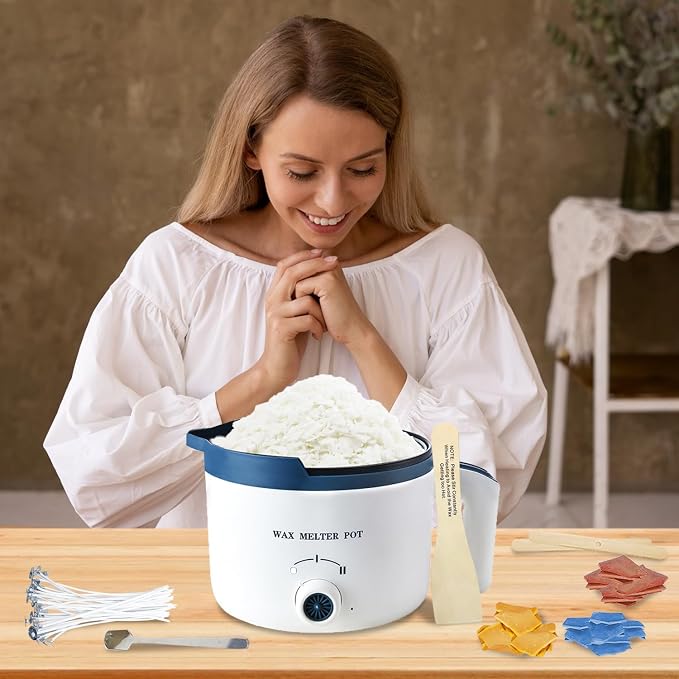 Ksedcon Wax Melting Pot Kit with Thermometer, Wicks and 3 Candle Dye Colors | Electric Wax Melter with Pour Spout, Small Candle Maker to Make Your Own Candles
