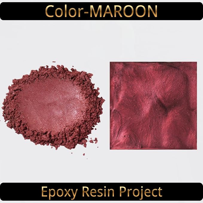 Mica Powder, Maroon, 240g with Scoop, Complies with ASTM D-4236 | For Epoxy Resin, Soap, Bath Bomb, Candle| Safety Material| Odorless| Brilliant Colors
