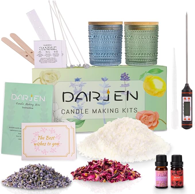 DARJEN Candle Making Kit for Beginners, 2 Jars Soy Wax Scented DIY Set | 100% Soy Wax, 10oz Glass Jars, Natural Cotton Wicks, Pleasant Scents, Instruction& More- Perfect as Home Decorations